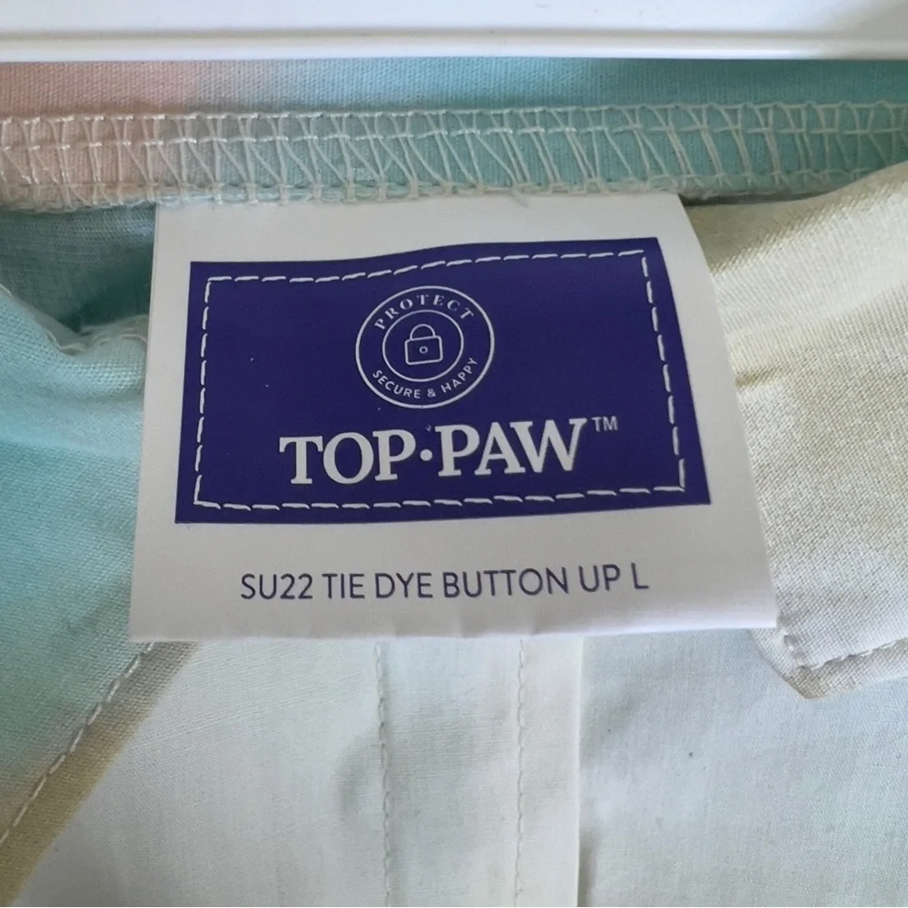 Top Paw Size Large Button Up Shirt “Tie Dye Buttonup” White/Tan/Peach/Tu…